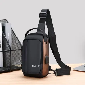 Factory Direct Price PU Zipper Fashion Multifunctional Waterproof USB Charging Interface Chest Bags for Men