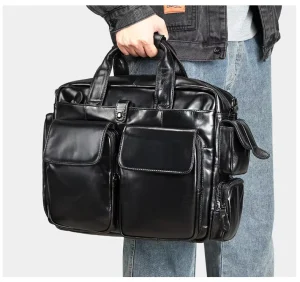 Factory Direct Sale Genuine Leather Men’s Business Soft Bag Large Capacity Waterproof Durable Expanded Wear Resistant Oil Wax