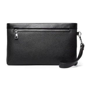Factory High Quality Customizable Durable Portable Fashion Genuine Leather Men’s Clutch Bag Zipper Closure