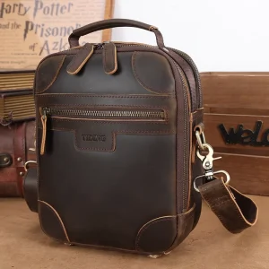 Factory Men Cow Hide Top Grain Crazy Horse Leather Cross Body Shoulder Satchel Bag Full Grain Leather Messenger Bag