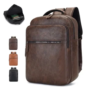 Factory Men’s Backpack Waterproof PU Leather Laptop Bag Stylish For Business University College Travel Backpack