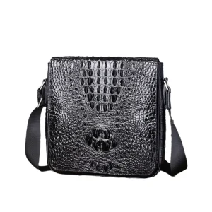 Factory Men’s Classic Cowhide Crocodile Pattern Crossbody Bag Fashionable Casual Outdoor Shoulder Strap Zipper Closure