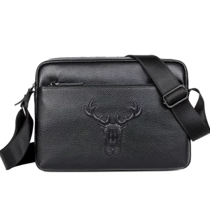 Factory Men’s Genuine Leather Fashion Business Messenger Briefcase Sling Shoulder Bag Elk Cross Lightweight Waterproof