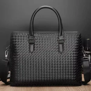 Factory Men’s Genuine Leather Geometric Business Commute Wear Resistant Shoulder Messenger Bag 14 Inch Computer