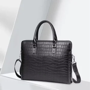 Factory Men’s Lawyer Black Color Luxury Anti theft Laptop Briefcase Crocodile Pattern Man Handbag for Business Trip