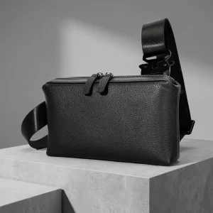 Factory Men’s Leather Crossbody Bag Genuine Leather Chest Sling Bag with Metal Buckle Leather Shoulder Bag Men
