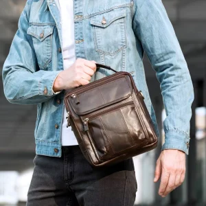 Factory OEM Genuine Leather Men’s Crossbody Bag European-American Retro Finish Wear Resistant Solid Color Casual Shoulder Bag