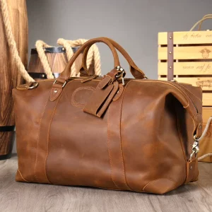 Factory OEM ODM Premium Full Grain Leather Travel Duffel Customizable Vintage Style Carry on Bag for Work and Leisure Travel