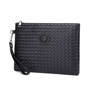 Factory Online New Style Men’s PU Waterproof Clutch Bag Fashion Casual Messenger Mobile Phone Tide Woven Design