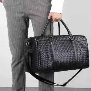 Factory Outlet Men’s High end PU Leather Duffle Bag Large Capacity Waterproof Portable Reusable Tartan Design Gym Weekend