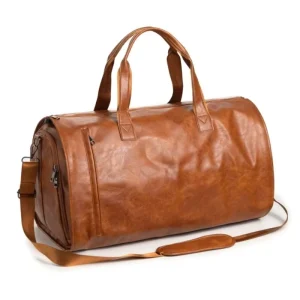 Factory Price Durable Large Capacity PU Leather Round Barrel for Men Workout Leather Duffel Bag