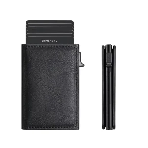Factory RFID Blocking Metal Minimalist Wallets Leather Card Holder PU Leather Pop up Wallet Card Wallets for Men’s