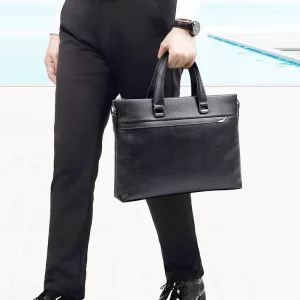 Factory Ready to Ship Cowhide Leather Business Laptop Bag Durable PU Leather Men’s Briefcase for Business Meeting