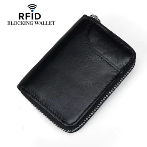 Factory Real Pickup Bag Short RFID Multi Slot Organ Card Bag Men’s Women’s Top Layer Cowhide Zipper Credit Card Bag