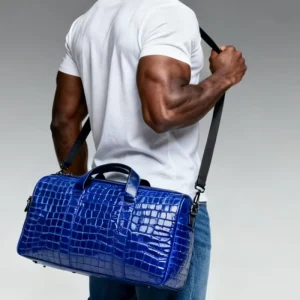 Factory Royal Blue Crocodile Pattern Travel Bag with Detachable Long Strap Alligator Carrying on Men’s Duffle Bag