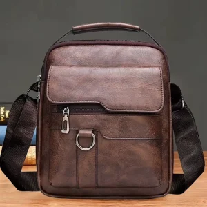 Factory Shoulder Crossbody Handbag Men’s PU Soft Leather Bag Large Capacity Retro Crossbody Bag