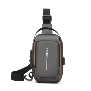 Factory Travel Water Resistant Custom Logo Waterproof Anti-Theft Fashion PU Hiking Chest Bag with USB Port