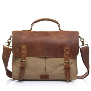 Factory Vintage Retro Canvas Messenger Bag Men’s Laptop Satchel Shoulder Crossbody Bag with Leather Cover