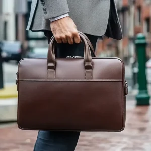 Factory Wrok Popular Dark Brown Genuine Leather Briefcase Men’s Work Handbag Large Capacity Leather Laptop Briefcase