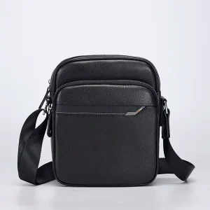 Fashion Black Lady Messenger Bags Genuine Leather Shoulder Bag for Men Custom Logo Letter Decoration Crossbody Bags