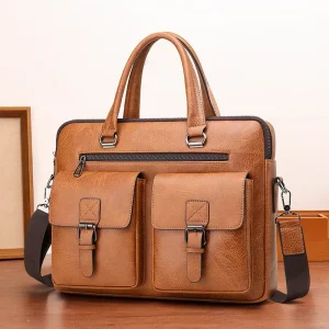 Fashion Business Office Men PU Leather Men’s Briefcase Computer Laptop Tote Bag