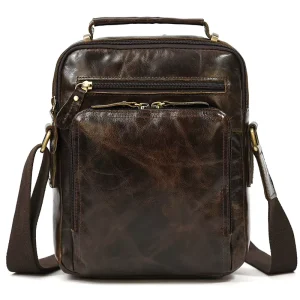Fashion Casual 9.7″ Pad Men Zipper Handbag Tote Bag Cowhide Cross Body Bag Men’s Genuine Leather Messenger Shoulder Bag