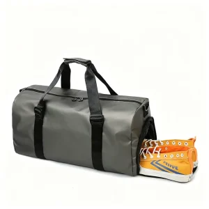 Fashion Custom Logo PU Waterproof Women Men Travel Sports Bag Large Capacity Shoulder Gym Duffel Bags with Shoes Bag