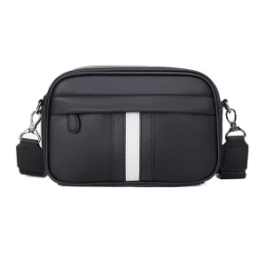 Fashion Design Vegan PU Leather Black Men’s Casual Sling Bag with Adjustable Long Strap Minimalist Crossbody Bag for Daily