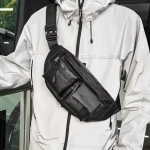 Fashion Functional Men’s PU Chest Bag New Breathable Waterproof Ultra Light Daily Use Zipper Waist Shoulder Bag