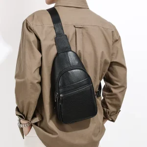 Fashion Genuine Men’s Crossbody Chest Leather Bag Zipper Waterproof Sport Single Shoulder Bag