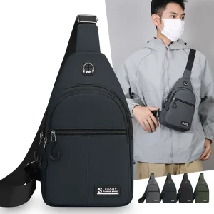 Fashion Headphone Jack Fanny Pack Sling Crossbody Bag Waterproof Mens Chest Bags for Outdoor Travel