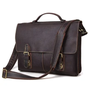 Fashion Large Capacity Men Cow Leather Shoulder Bag Business Bag Crazy Horse Leather Briefcase for 15″ Laptop