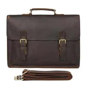 Fashion Large Capacity Men’s Cow Leather Shoulder Bag Business Bag Crazy Horse Leather Briefcase for 16″ Laptop