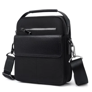 Fashion Lightweight Multi-Pocket Male Crossbody Side Messenger Satchel Bag Wear-resistant Linen Blend Genuine Leather Shoulder