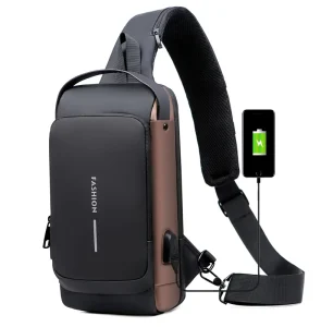 Fashion Men’s Anti Theft Chest & Waist Bag with USB Charging Port Polyester Material for Summer Travel