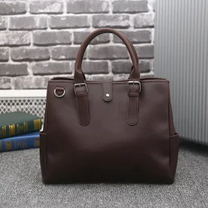 Fashion Men’s Brown Leather Briefcase and Laptop Bag Waterproof Portable Soft Travel Bag for Work and Travel