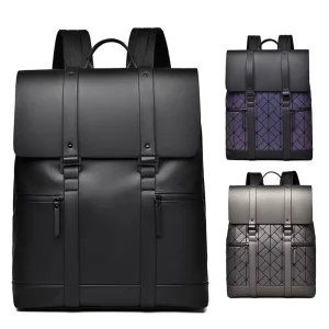 Fashion Men’s Business Commute Backpack with Denim and Polyester Lining 20-35L Capacity Curved Shoulder Strap for Travel and Work