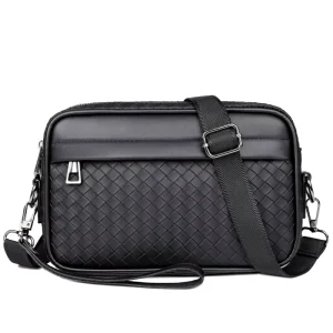 Fashion Men’s Crossbody Shoulder Bag Plaid Style PU Leather High Quality Waterproof Zipper Lightweight Messenger Bag Polyester