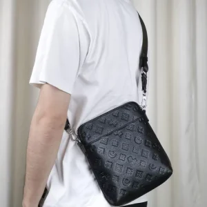 Fashion Men’s Genuine Leather Handbags Men PU Shoulder Bag Boy Black Messenger Bags Crossbody Bags for Man Waterproof Tote