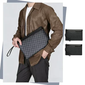 Fashion Men’s Handbag Luxury High Quality Men’s Wallet Business Clutch Bag with Waterproof Durable Pu and Removable Wrist Strap