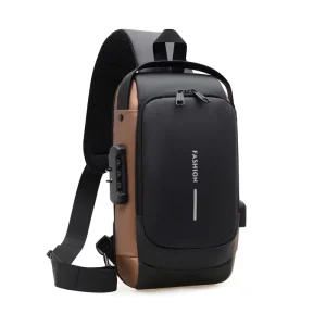 Fashion Men’s Oxford PU Shoulder Chest Motorcycle Sling Bag Waterproof Custom Logo USB Anti Theft Crossbody Bag