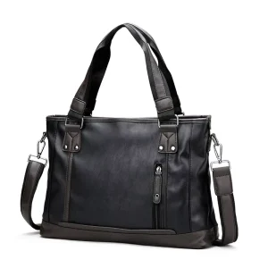 Fashion Men’s PU Leather Briefcase Large-Capacity Horizontal Laptop Bag Versatile Crossbody Handbag