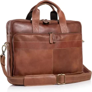 Fashion Men’s PU Soft Business Briefcase Laptop Bag Zipper Closure Eco-Friendly Large Capacity for Business/Daily/Travel Use