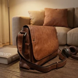 Fashion Men’s Vintage Genuine Leather Retro Stylish Casual Crossbody Messenger Bag Durable Summer Large Capacity