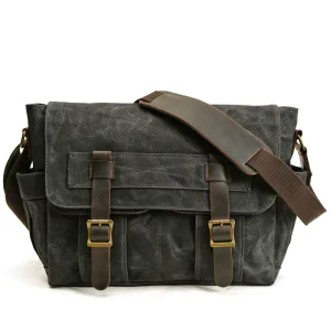Fashion Men’s Vintage Waxed Canvas & Genuine Leather Messenger Bag for Outdoor Use