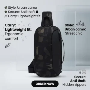 Fashion New Style Waterproof Men’s Chest Bags with USB Multi-function Travel Messenger Cross Body Sling Zipper Closure