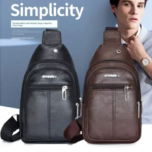 Fashion PU Chest Bag Multi Functional Waterproof Crossbody Pack with Headphone Hole