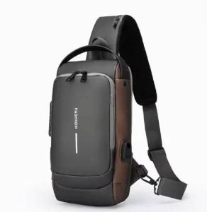 Fashion & Portable PU Leather Waterproof Zipper Closure Men’s Cross body Chest Bag for Walking Hiking &Travel