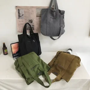 Fashion Retro Thicken Canvas Tote Bags Crossbody Canvas Men Shoulder Messenger Bag with Zipper Pocket