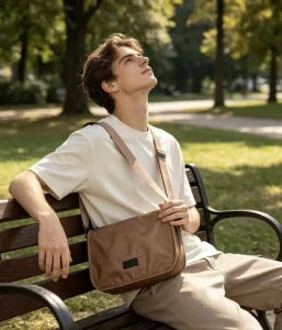 Fashion Single Shoulder Retro Simple Crossbody Bag Outdoor Casual Men’s Small Square Waterproof PU